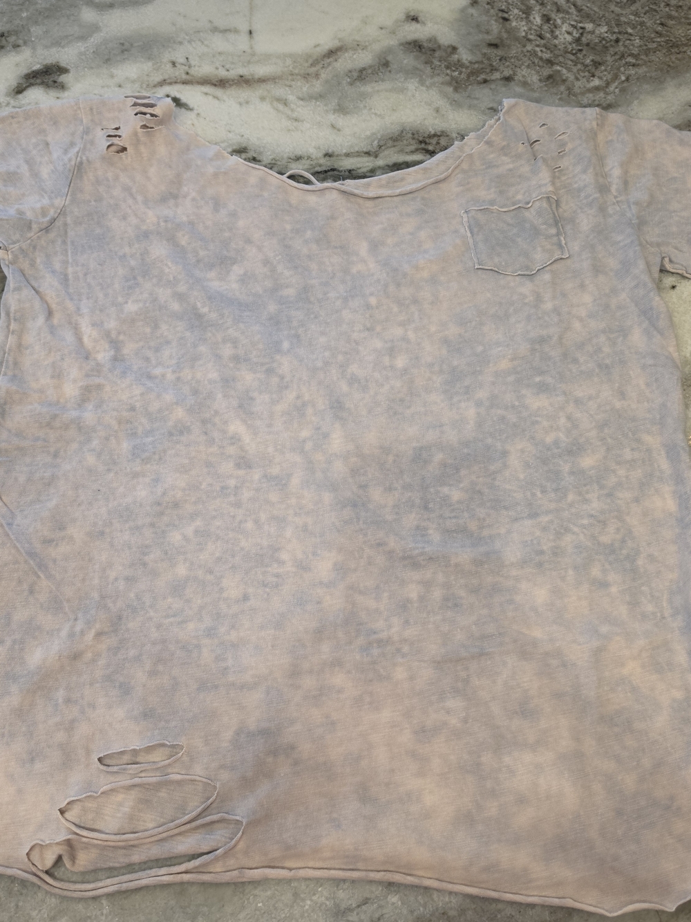 A Rare Bird Distressed Tie-Dye Pocket Tee, Blush Wash, Size S/M